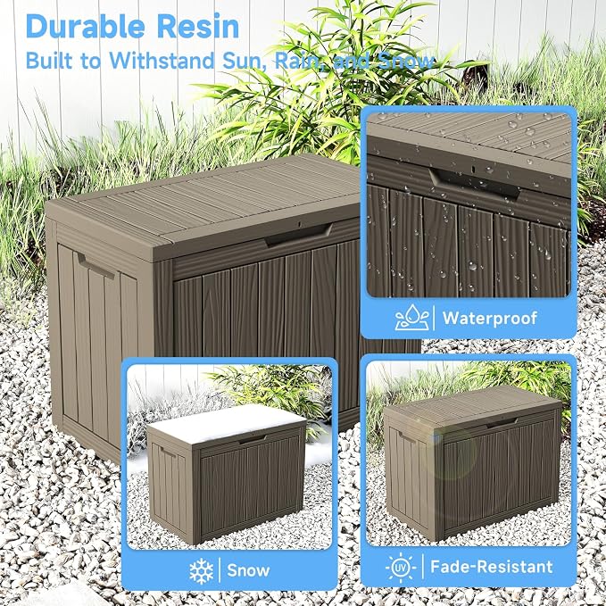 ROJIK 54 Gallon Outdoor Deck Box, Resin Waterproof Storage Box, weatherproof Deck Boxes Outdoor, Sturdy Deck Box for Furniture Cushions & Gardening Tools (Grey)