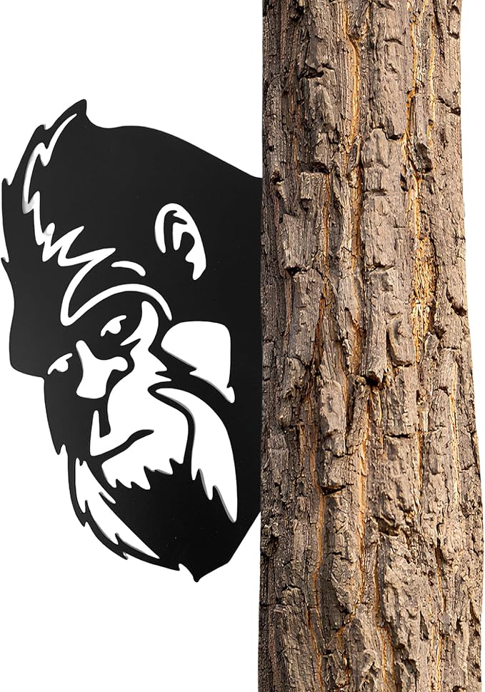 13.4x8.7 IN Sasquatch Peek Metal Sign Bigfoot Yard Decor | Funny Big Foot Animal Cutout Plaque Sculpture Silhouette Art Tree Fence Garden Patio House Wall Porch Man Cave Cabin