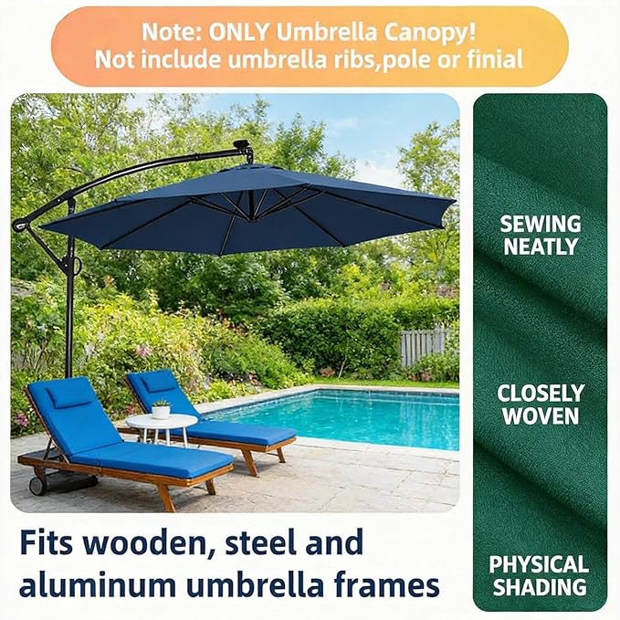 Outdoor Patio Umbrella Replacement Canopy 7.5ft/9ft/10ft/11ft 6/8 Ribs, Cantilever Offset Patio Umbrella Fabric Cover Resistant Waterproof Shade for Table Pool