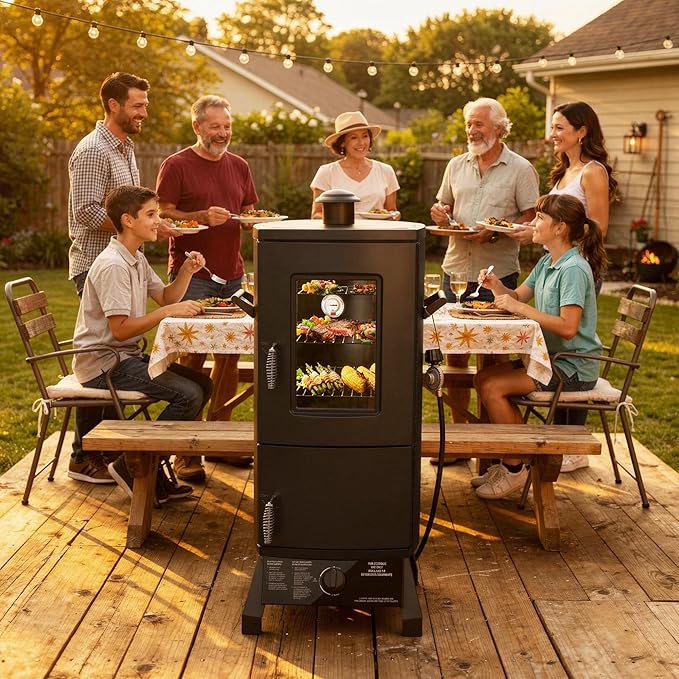 Propane Smoker, Vertical Smoker with Three Removable Shelves,Outdoor Grills & Smokers with Thermometer for BBQ, Backyard,Black…