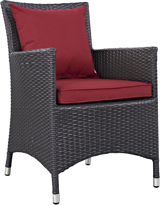 Modway Convene Wicker Rattan Outdoor Patio Dining Armchairs With Cushions in Espresso Red - Set of 2