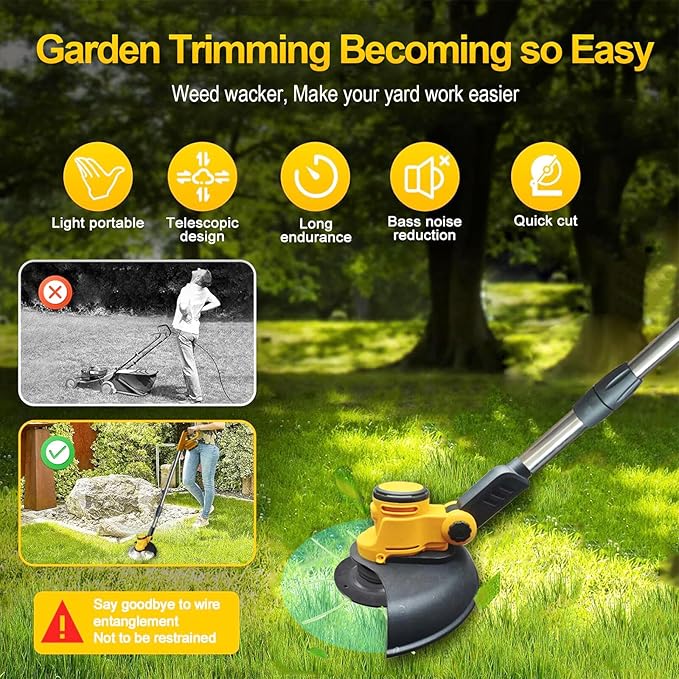 Cordless Weed Wacker for Dewalt 20V Battery, 4 in 1 Weed Eater Battery Powered, 1300W Lightweight Electric Weed Wacker, String Trimmer, Brush Cutter for Lawn, Yard and Bush Trimming (No Battery)