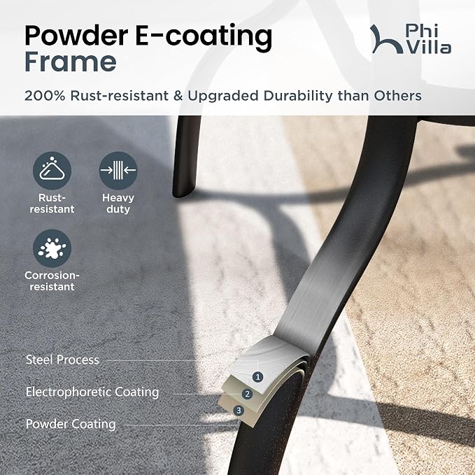 PHI VILLA 37" Patio Table for 4, Metal Dining Table with Carbon Crystal Tabletop, All Weather Wrought Iron Outdoor Furniture for Deck, Backyard, Porch