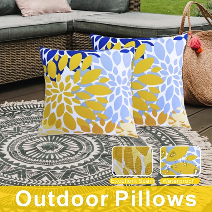 JMGBird Yellow Outdoor Pillows Waterproof Outdoor Pillow Covers with Inserts