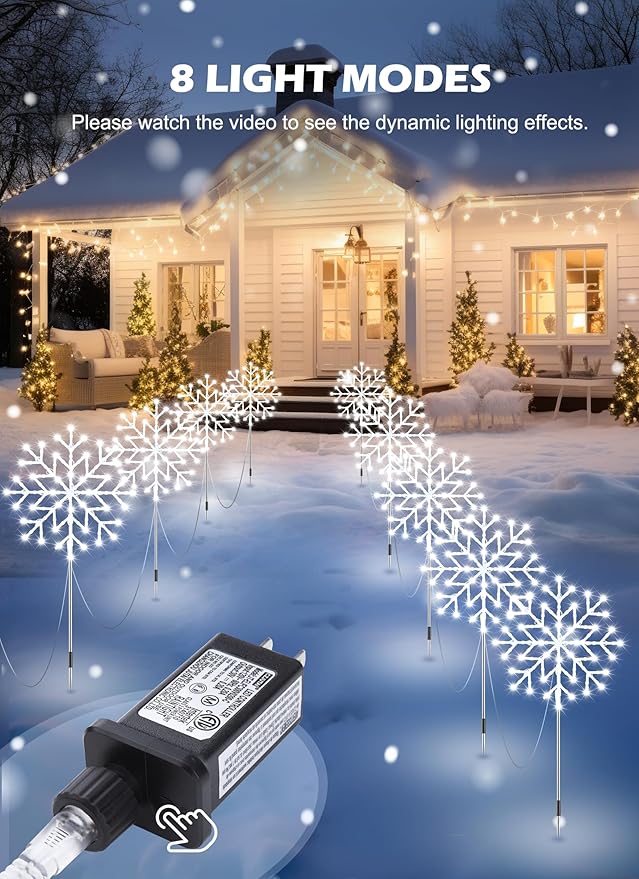Brightown Large Snowflake Pathway Lights,10-Pack 34" Outdoor Snowflake Christmas Lights Decor for Yard, 8 Modes Sidewalk Marker Stake for Driveway Walkway, IP44 Waterproof, Cool White