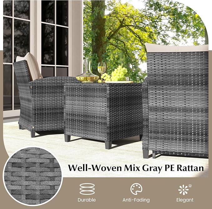 Tangkula 5 Pieces Patio Conversation Set, PE Wicker Rattan Outdoor Furniture Set with 2 Chairs, 2 Ottomans & Tempered Glass Coffee Table, Ideal for Poolside, Backyard, Lawn, Deck, Mix Grey & Beige