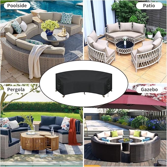PureFit Outdoor Sectional Sofa Cover Waterproof Curved Patio Furniture Covers for Deck, Lawn and Backyard, 90Lx34Dx32Hx46FL, Black