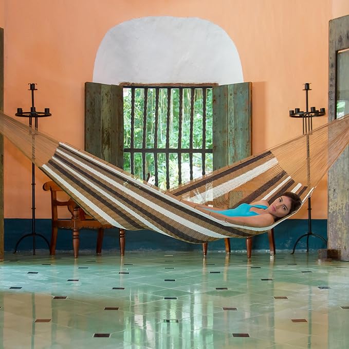 NOVICA Beige Brown Nylon Handwoven Mayan Hammock, Near The Sea' (Double)