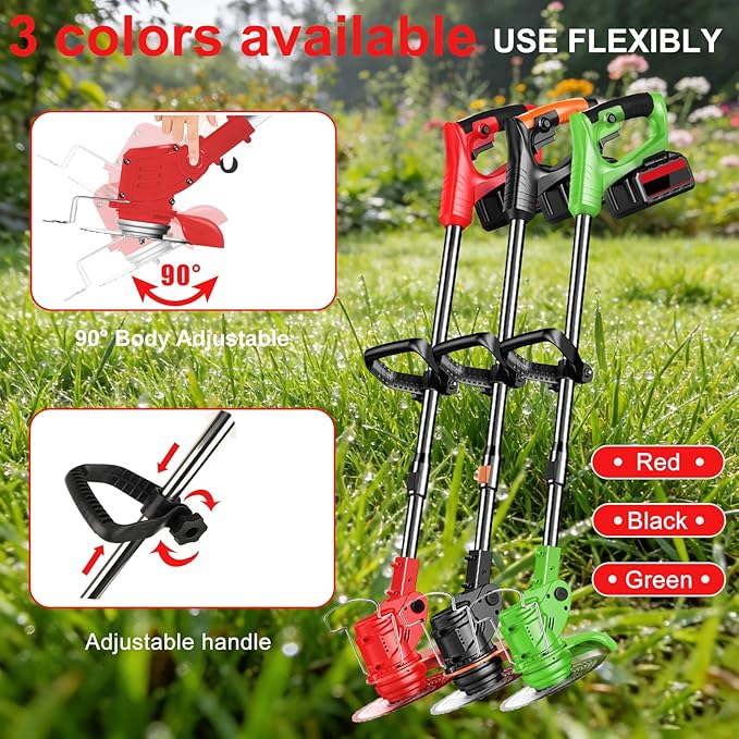 Electric Weed Wacker 21V Brush Cutters Battery Powered 3 in 1 Lightweight Weed Wacker Eater with Blade Adjustable Pole Cordless Grass Trimmer with 2 * 2.0Ah Batteries and Charger for Garden Yard Red