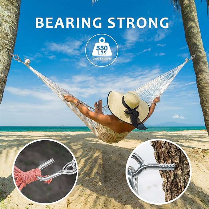Hammock Hooks & Hangers,2 Packs,Galvanized,Heavy Duty Anti-Rust Steel Accessories,Eye Bolt Screws Hanging Kit Hardware for Trees,Yoga Hammocks,Swing,Hammock Chair,Indoor,Outdoor
