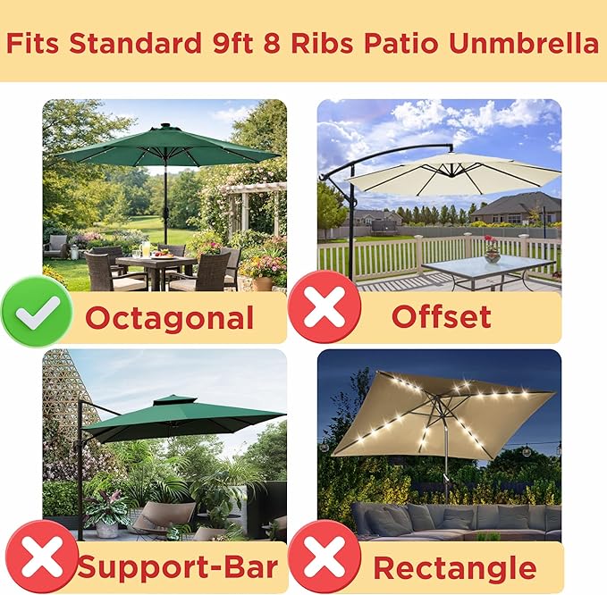 Sfmora 9ft Patio Umbrella Replacement Canopy for 8 Ribs, Outdoor Umbrella Canopy ONLY, Market Umbrella Top, Water-Resistant & UV-Protective