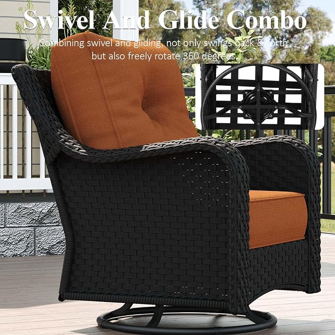 LayinSun 9 Piece Wicker Outdoor Furniture Set with 6-inch Comfy Cushions, High Back Patio Furniture Set with Swivel Rocking Chairs and Side Table