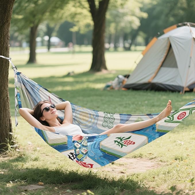 Art Painting Blue Chinese Mahjong 330lb Capacity Hammocks with Hanging Rope Portable Hammock for Outside Patio Backyard Poolside soporte para hamacas para adultos