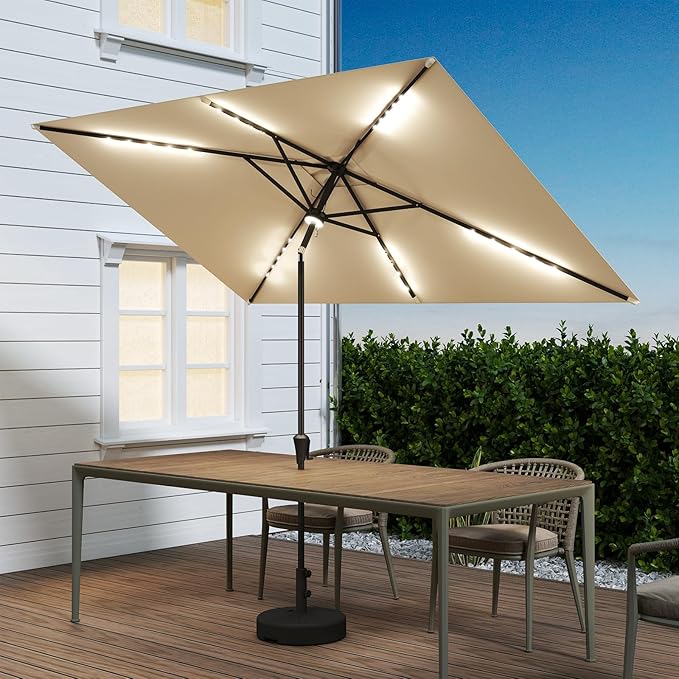 C-Hopetree Rectangular Outdoor Patio Market Umbrella with Solar LED Lights 6.5 x 10 ft