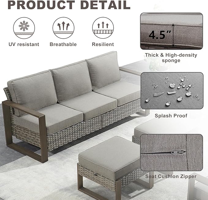 Rilyson Outdoor Couch Wicker Patio Sofa, Rattan Patio Furniture Sofa with Sturdy Frame,All-Weather PE Wicker,Wide Armrest,Deep Seating and Thick Cushions for Deck Porch Garden(Mixed Grey/Grey)