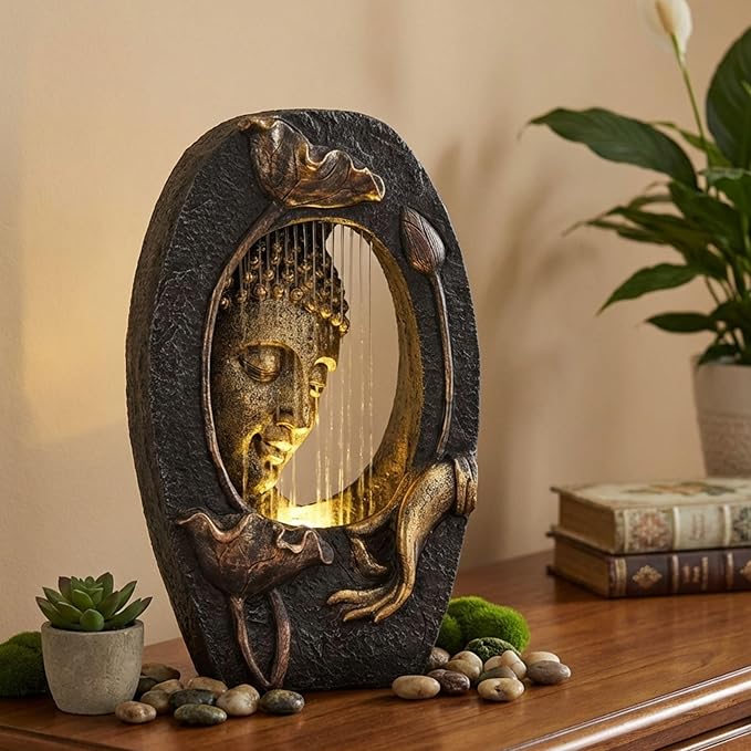 TERESA'S COLLECTIONS Water Fountain Outdoor with LED Light and Pump for Garden Decor,Floor Buddha Statue Resin with Waterfalls,Tall Zen Garden Statues for Yard Decor Housewarming Gifts for Mom 12.6"