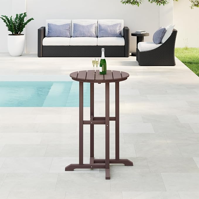 Costaelm Outdoor Bar Table, 37" Counter Height Round Patio Cocktail Bar Table, Patio Bar Table Bistro Dining Table Pub Table for Front Porch Deck, Backyard, Garden, Dark Brown