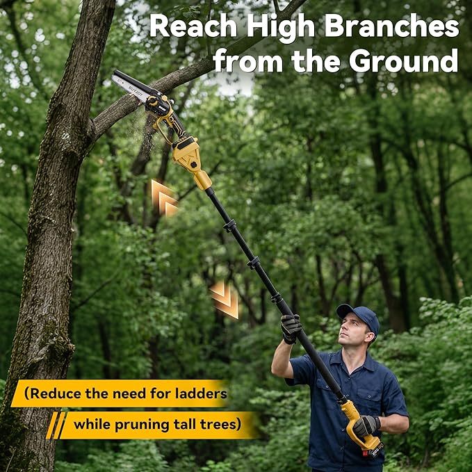 BUYJOY 4-in-1 Electric Pruning Shears & 6 Inch Pole Saw Combo, 1.8" Cutting Diameter Cordless Pruner, 2×4.0Ah Batteries, Adjustable Branch Cutter for Tree Trimming and Garden Pruning
