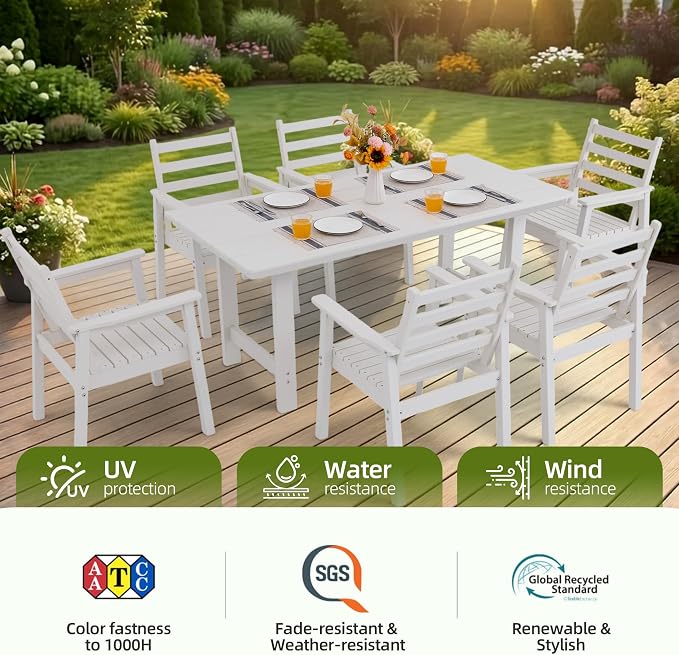 12-Piece Outdoor Dining Set, All-Weather HDPE Patio Furniture, Two 66.5" Slatted Table with 1.6" Umbrella Hole & 10 Ergonomic Armchairs, Heavy Duty 350lbs Capacity, UV Resistant, White