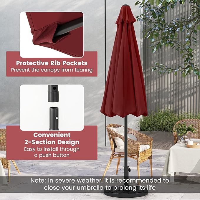 8.5 FT Patio Umbrella Outdoor Table Umbrella, Market Umbrella with Crank Handle, 8 Sturdy Ribs, Air Vent & Sun-Protective Canopy, Parasol for Garden, Backyard, Deck & Pool