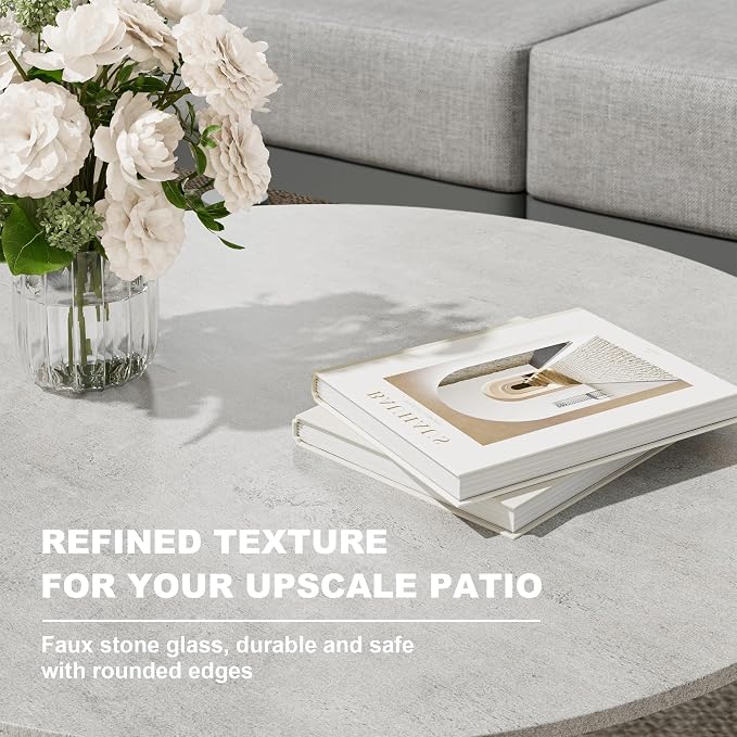 Patio Coffee Table, Aluminum Outdoor Round Table Weather Resistant, Patio Furniture Table for Garden, Balcony, Poolside, Gray