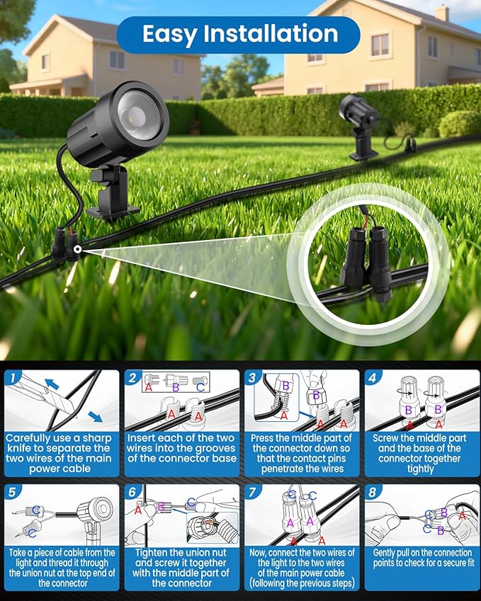 ZZXX All-in-One Low Voltage Landscape Lighting Kit, 4-Pack LED Landscape Lights with Transformer 32FT Wire and Connectors, 2700K Waterproof Landscape Spot Lights for Garden Yard House Tree