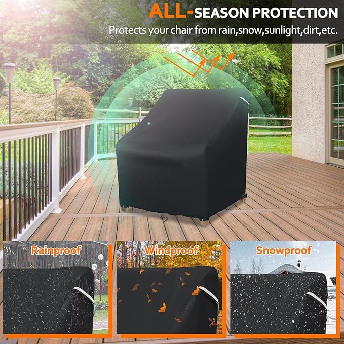 STARTWO Patio Outdoor Chair Covers, Outdoor Furniture Covers Waterproof adapter for Lawn Lounge Seat, Wicker, Swivel, Adirondack, Rocking Chairs, 1 Pack 32"L x 37" W x 36"H inch, Black