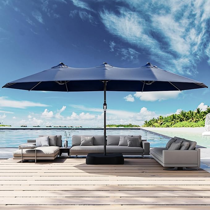 Joyside 15FT Large Patio Umbrella, Outdoor Double Sided Umbrella, Rectangle Umbrella with Crank Handle, 12 Sturdy Ribs for Deck, Porch and Pool
