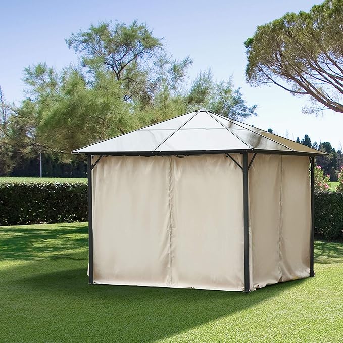 Outsunny 10' x 10' Universal Gazebo Sidewall Set with Panels, Hooks and C-Rings Included for Pergolas and Cabanas, Beige
