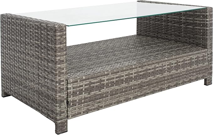 SAFAVIEH Outdoor Collection Vellor Grey Brown/White Cushion 4-Piece Conversation Patio Set PAT7516C