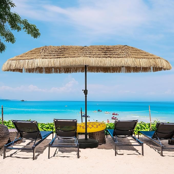 13ft Thatch Umbrella Tiki Bench umbrella With Crank, Water-resistant for Bench, Patio,Pool