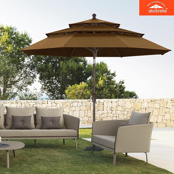 ABCCANOPY 5-Year 10-Year No Fading 9FT 3 Tiers Patio Umbrella, Outdoor Table Umbrella with 8 Sturdy Ribs for Deck, Backyard, Garden, Yard
