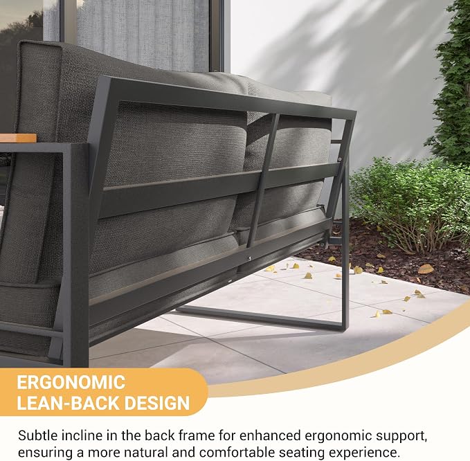 UDPATIO Metal Outdoor Patio Furniture Set, Modern Outdoor Conversation Sets w/Coffee Table, Sectional Furniture with Thick, Washable and High-Resiliency Sponge Cushions, Deep Grey, 4 PCS