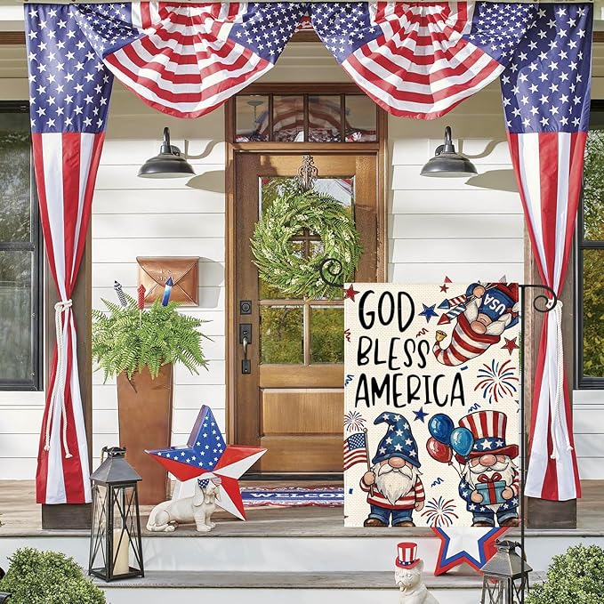 AVOIN colorlife God Bless America Patriotic 4th of July Garden Flag 12x18 Inch Double Sided Outside, American Stars and Stripes Gnomes Yard Outdoor Decoration