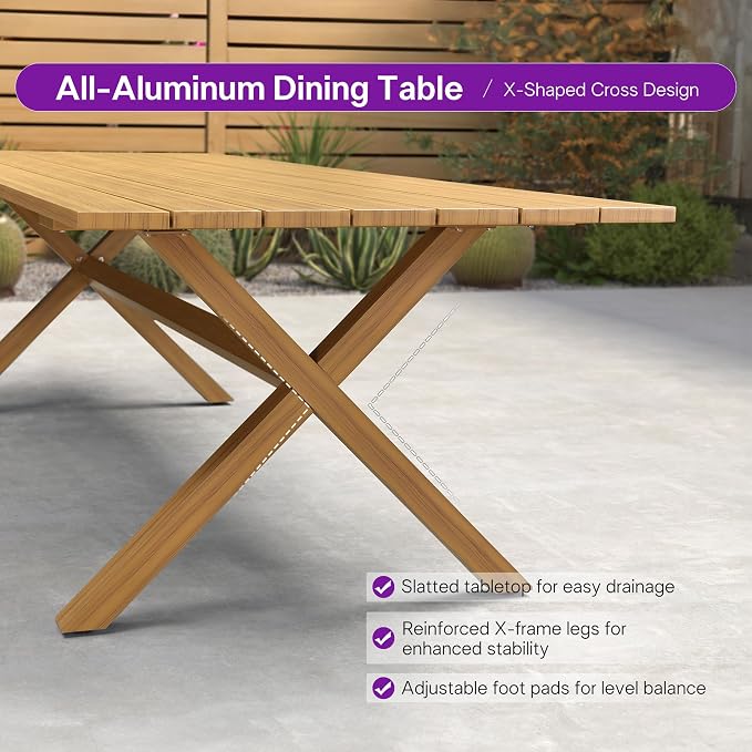 PURPLE LEAF 11 Pieces Outdoor Dining Set All Weather Wicker Patio Dining Set with Rectangular Aluminum Table and Modern Armrest Dining Chairs for Garden Deck Backyard Kitchen, Teak