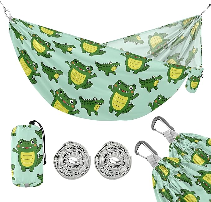 Camping Hammock Outdoor Hammocks for Outside Crocodile Cute Green Beach Trees Portable Lightweight with Pockets Tree Straps Indoor