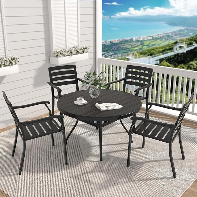 Round Patio Dining Table, 4-6 Seater, Black