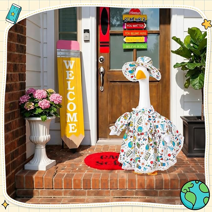 FuWeave Fall Porch Goose Outfit for Lawn Decor | Fits 23"/17" Lawn Plastic/Cement Statue Goose Costume Dress for Front Outdoor Courtyard Garden Patio Yard Decoration