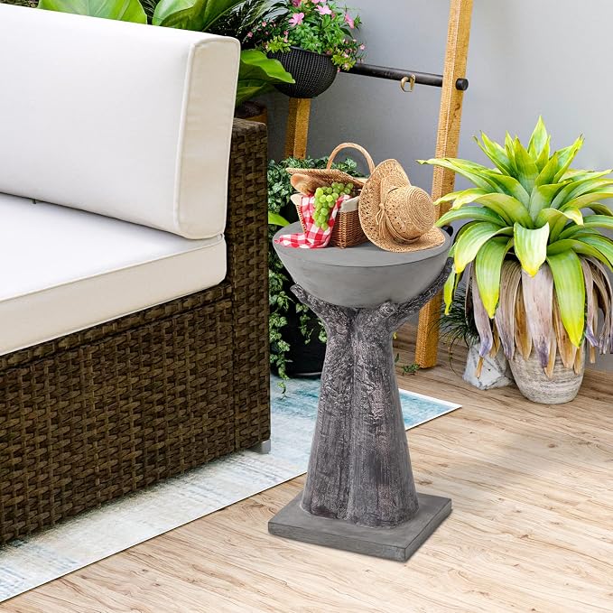 HOMPUS Round End Table Modern Concrete Side Table, Accent Coffee Table with Two Hands Base, Unique Home Décor for Living Room, Bedroom, Balcony or Outdoor