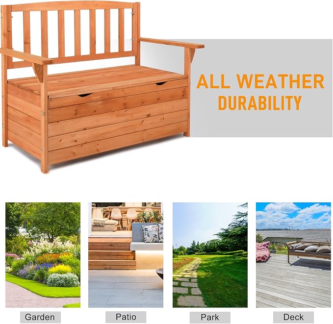 40Inch Patio Deck Box Seat Chest for Garden, Garden Tool Box Pool Supply Storage Outdoor Seat Storage Bench Storage Chest Outdoor Seating Box Storage Container - Bright Orange Red