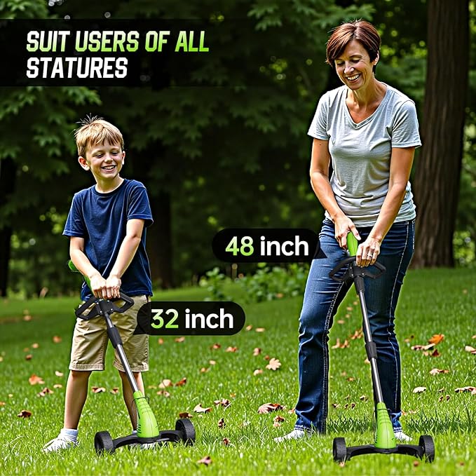 Electric Weed Wacker: Cordless Weed Trimmer with 2 * 2.0Ah Li-Ion Battery Powered & 4 Cutting Blade Types, Wheel Trimmer Lightweight Ajustable Pole &Back-Friendly Compact Power Tool for Lawn Yard Work