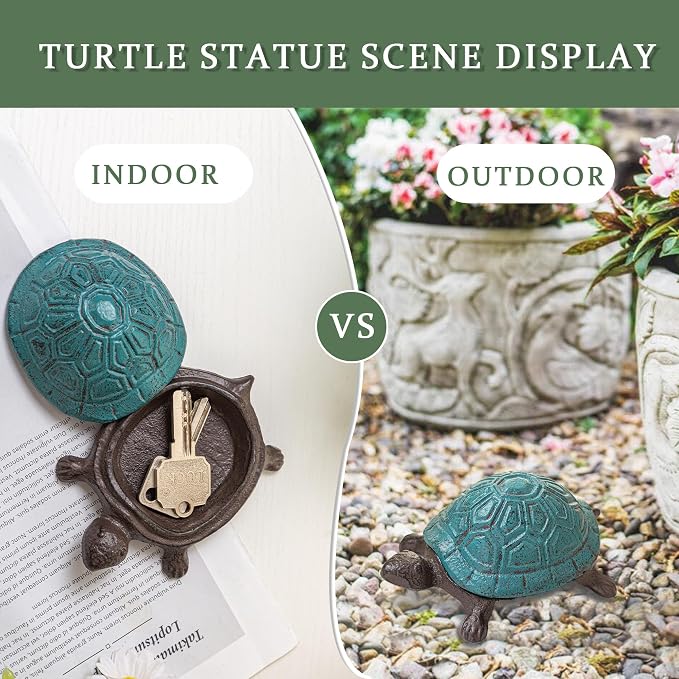 Ionela Turtle Key hiders Outside Garden Hide a Key, Antique Blue | Decorative Hidden Key Holder for Outside, Discreet Hide a Key Rock Alternative, Outdoor Spare Key Storage Box for Garden.