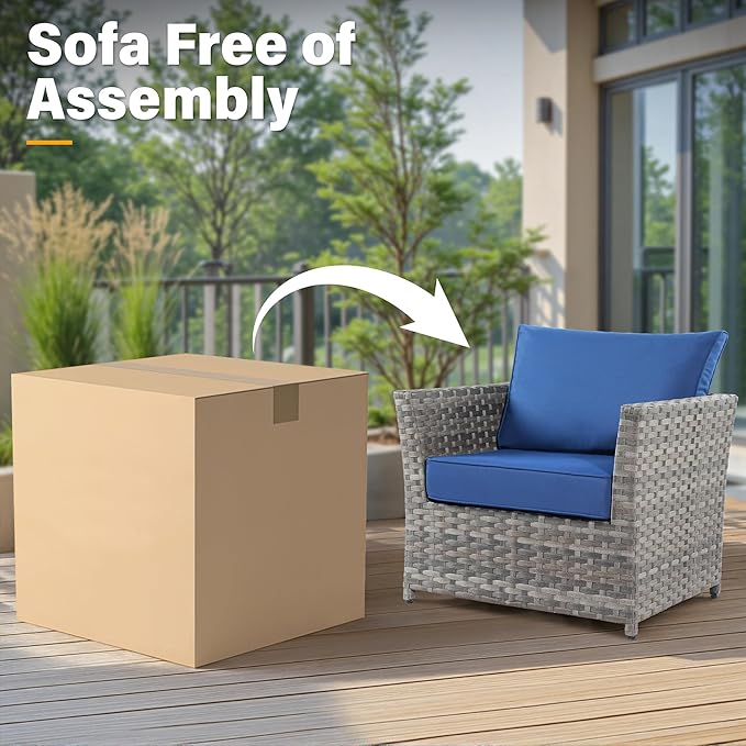 Fully Assembled & Spacious 9-Pc Outdoor Sofa Set, Patio Rattan Conversation Group with Rocking Chair and Tea Table