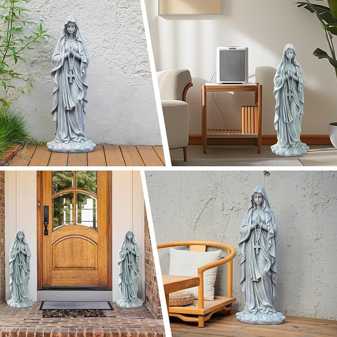 VChymm Virgin Mary Praying Statue 31.49 Inch Tall Outdoor Garden Religious Garden Outdoor Yard Patio Deck Home Entryway Hallway Sculpture Magnesium Oxide Stone （Grey Virgin）