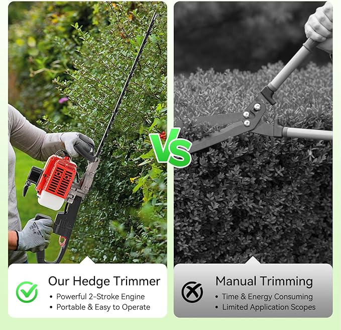22.5CC Grass Trimmer,2-Stroke Engine Gas Lawn Mower,Double-Edged Hedge Machine with Handle Swivel Angle,25.59In Mowing Width, Grass Trimmer&Edger for Sawing Lawn Edges, Lawns, Weeds,High Hedges,Etc