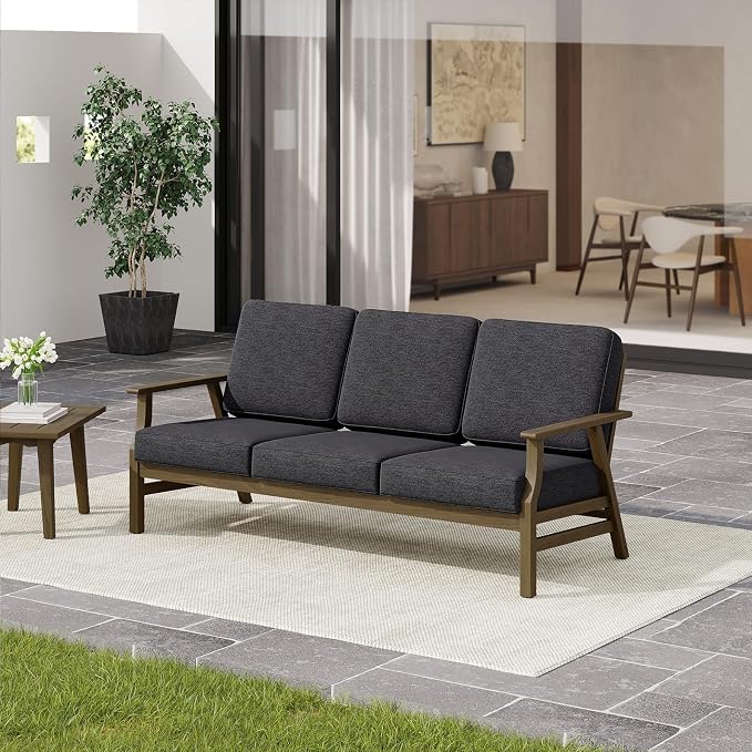 3 Pieces Patio Furniture Sets, Teak Wood Outdoor Sectional Furniture with Coffee Table, 5 Seats Patio Sofa Couch Conversation Set for Backyard Deck - Dark Gray