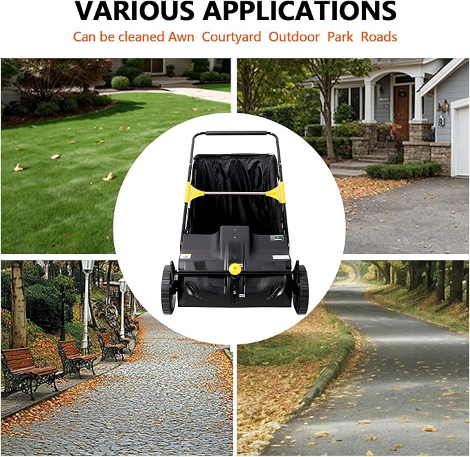 21" Hand-Push Lawn Sweeper | 4 Heavy-Duty Brushes & Wheels, Adjustable Height, 3.5 FT Large Hopper | for Efficient Leaf and Grass Collection in Lawns, Yards, Gardens