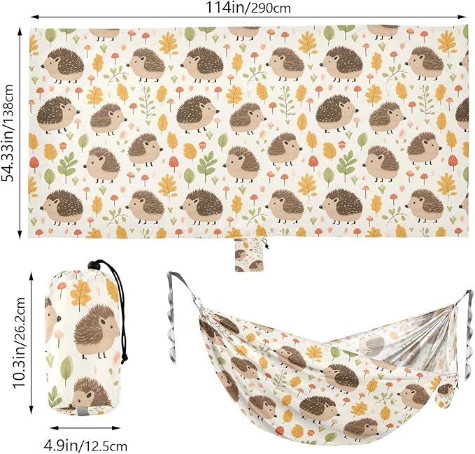 Camping Hammock Outdoor Hammocks for Outside Hedgehog Leaf Beach Trees Portable Lightweight with Pockets Tree Straps Indoor