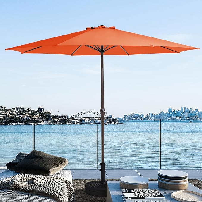 JEAREY 12' Patio Umbrellas Outdoor Table Market Umbrella w/Crank, 8 Sturdy Ribs, UV Protection Windproof for Garden, Deck, Backyard, Pool(Orange)