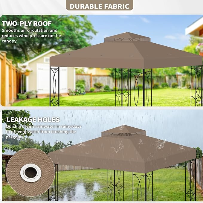 8'x8' Gazebo Top Canopy Replacement Cover - Double Tier Top Canopy Cover Replacement with UV30+, Dirt, Water Resistant for Outdoor, Garden, Pavilion (Khaki)